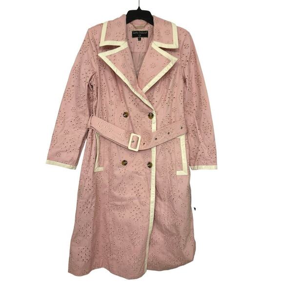 KATHY IRELAND NWT Gabrielle Petal Pink  Cotton Eyelet Trench Coat Size Large - Picture 5 of 16